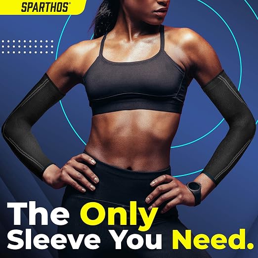Sparthos Arm Compression Sleeves - Forearm Brace for Recovery, Support for Athletic Sports Running Tennis Baseball Football Gym Weight Lifting Wrist Brace Carpal Tunnel - Mens and Womens (Black-L)