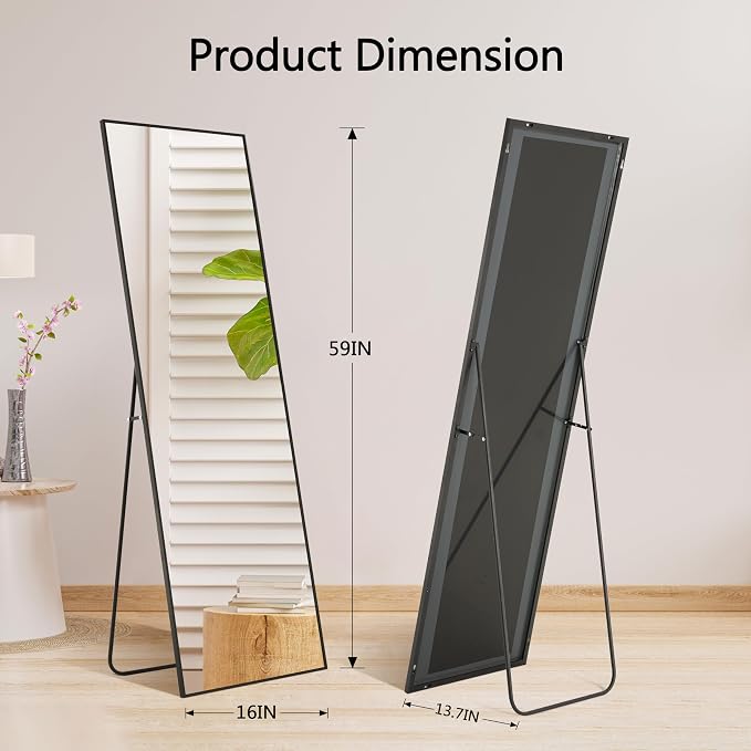 Simple Deluxe Full Length Mirror, 59"x16" Large Floor Mirrors, for Wall Door Bedroom Bathroom Living Room (Black)