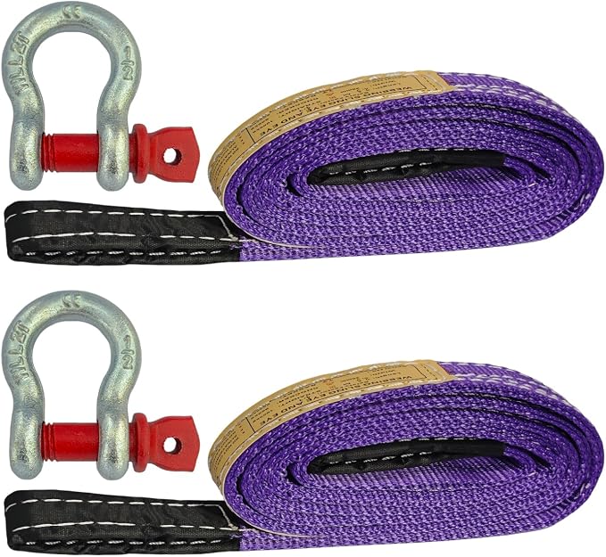 HENBOW Lifting Straps with D Ring Shackle for Hoist,6.5FT× 1In Heavy Duty Flat Lift Sling Web 2200Lbs Safety Work Load，Web Sling Car Tree Saver Winch Recovery