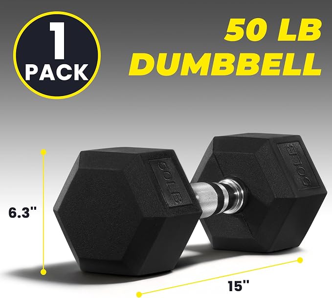 HulkFit Rubber Coated Hex Dumbbells, Anti-Roll Hand Weights, Non-Slip Ergonomic Handle Low Odor for Home Gym