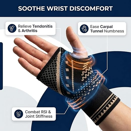 2 Pack Copper Wrist Compression Sleeve for Men and Women | Wrist Brace for Carpal Tunnel, Tendonitis, Arthritis. Breathable Left Right Hand Support for Work, Sleeping,Typing