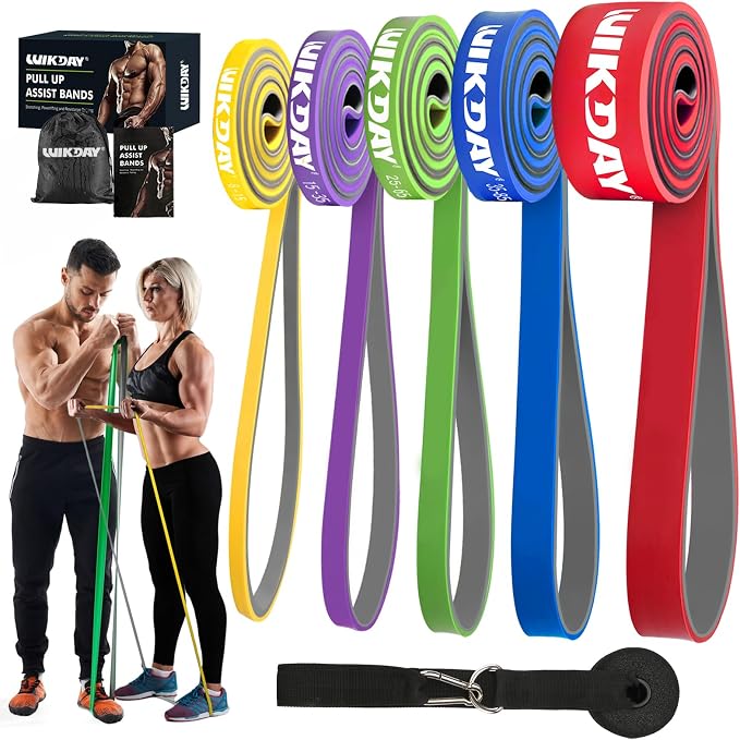 WIKDAY Resistance Bands, Pull Up Bands, Workout Bands for Exercise, Thick Heavy Resistance Band Set with Door Anchor, Elastic Bands for Body Stretching, Training at Home/Gym for Men & Women