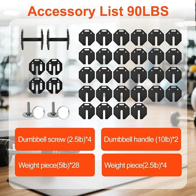 Adjustable Dumbbell Sets, Each 50/80/90/120LB Pairs Durable Steel Build, Free Weights Dumbbells Set of 2 with Anti-slip Handle, For Full Body Home Gym Workout Home Strength Training Equipment 50/80/90/120LBSX2