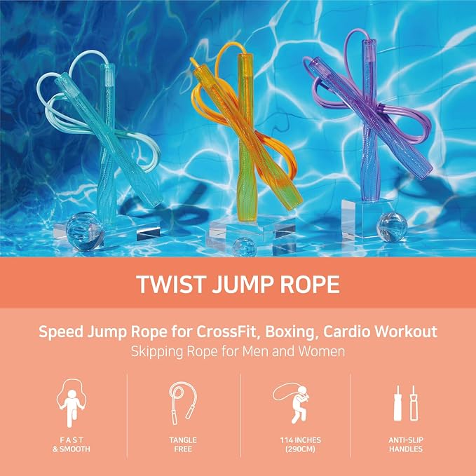 Skipping Jump Rope for Fitness Workout - Light Weight, Adjustable, Tangle Free, Excellent line control for Cardio Boxing, CrossFit, Training Exercise All Ages and Gender ( Special Luxury, KA-220, Made in Korea)
