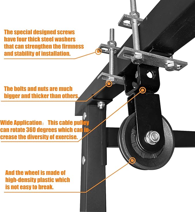 Power Rack Pulley Attachment, LAT Pulldown Machine - Cable & Weight Dual Pulley System for Home Gym Strength Training, Power Racks
