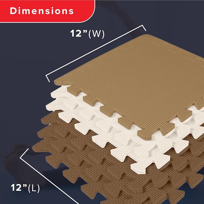 We Sell Mats 3/8" Thick Multipurpose EVA Foam Exercise Floor Mat, 12"x12" Interlocking Kid-Friendly Tiles, Anti-Fatigue for Home, Gym, Playpens, Classrooms