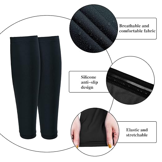 3 Pairs Calf Compression Sleeves for Men And Women Football Leg Sleeve Footless Compression Sock for Running Athlete Cycling (Black, Medium)