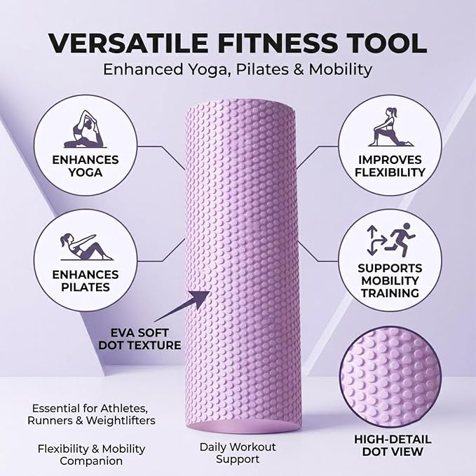 EVA Soft Dot Foam Roller for Exercise, Soft Density Foam Roller for Beginners, Textured Deep Tissue Massager for Yoga, Pilates, Back Muscle Massage & Balance Training，1Pc-S-Black