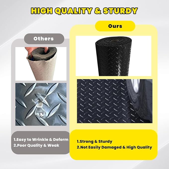 4x10 FT Garage Floor Mat, 2.8mm Thickened (Black) | Diamond Plate PVC Rubber Flooring Roll Covering Non-Slip Floor Protector for Under Car Parking/Garage/Warehouse/Gyms/Trailer