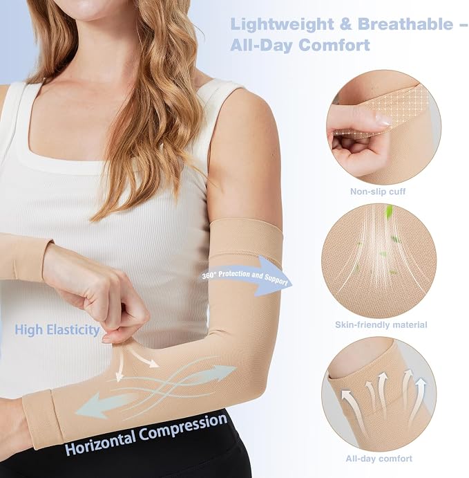 Lymphedema Arm Compression Sleeves for Women 20-30 mmHg Full Arm Support for Swelling Relief & All-Day Wear