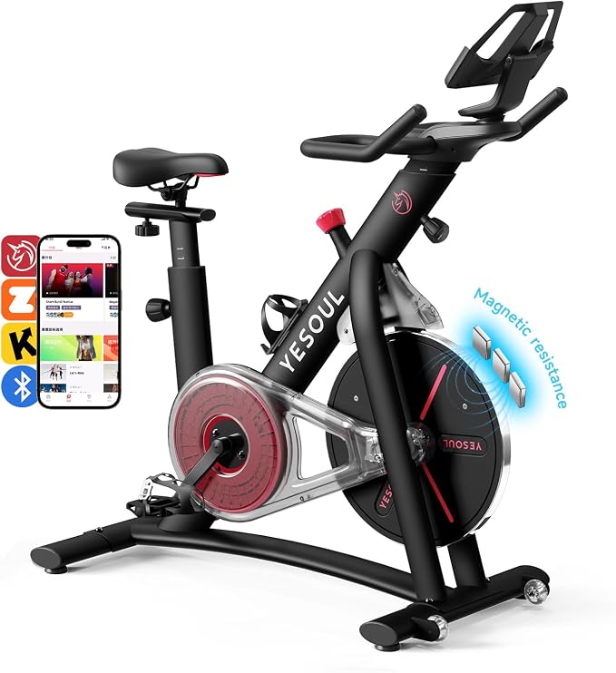 Yesoul Exercise Bike, Stationary Bike for Home with Magnetic Resistance | Smart Bluetooth Tracking, Quiet Magnetic Resistance, Tablet Mount and 350 lb Capacity for Home Gym Cycling Workouts