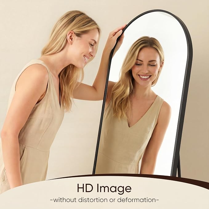 Antok 76" x34” Arched Full Length Floor Mirror, Black Aluminum Frame, Free Standing/Wall Mount/Leaning for Bedroom, Living Room, Dressing Room
