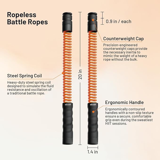 ATIVAFIT Ropeless Battle Rope for Home Gym, Adjustable Resistance Cordless Battle Ropes with 4 Weight Blocks & Storage Case, Full Body Workout Equipment for HIIT, Cardio & Strength Training for Men & Women