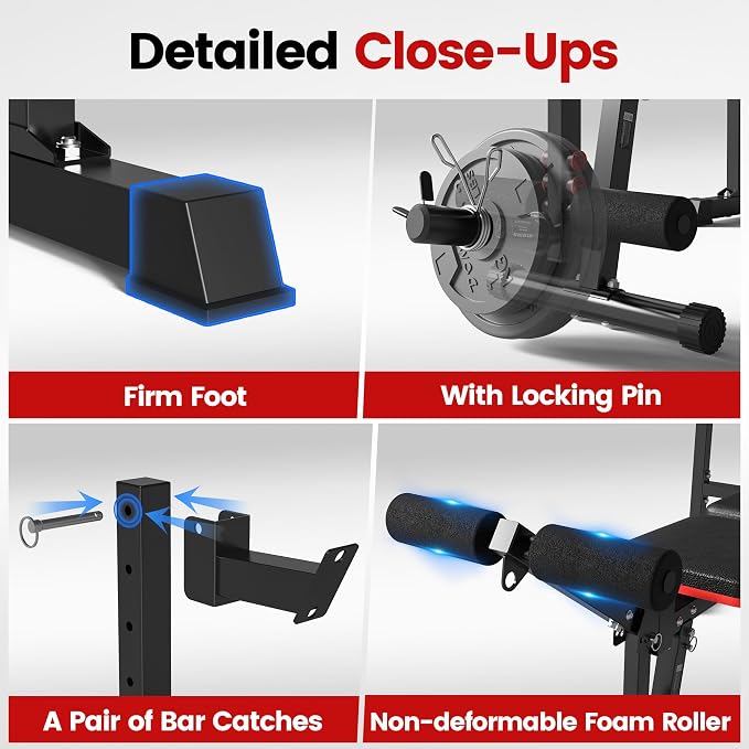 Weight Bench Set, 880LBS Adjustable Bench Press Set with Leg Extension and Barbell Rack, Safety Bar Catches, Fasting Foldable Workout Benches for Home and Gym