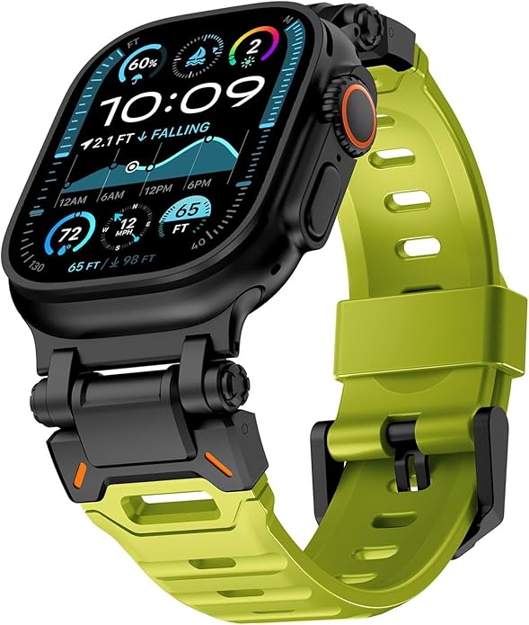 WINGLE FKM Rubber Bands for Apple Watch Band Ultra 3/2/1 Band Ultra 49mm Series 11 10 46mm 45mm 44mm 42mm SE 3/2/1 9 8 7 6 5 4 3 Men, Military Rugged Metal Connector Silicone Apple iWatch Sport Bands