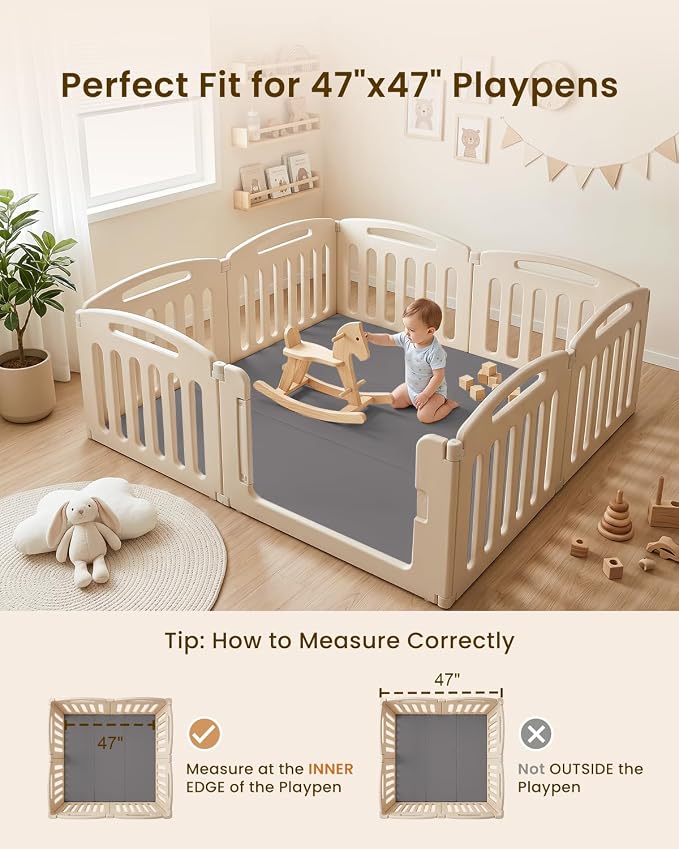 SEPARO Foldable Baby Play Mat,Vegan Leather 47x47 Baby Mat for Floor,Grey | Trifold Waterproof Playmat for Babies,Soft Foam Tumbling Mat,Wipe-Clean&Non-Slip Outdoor Mats,Playmate for Baby Tummy Time