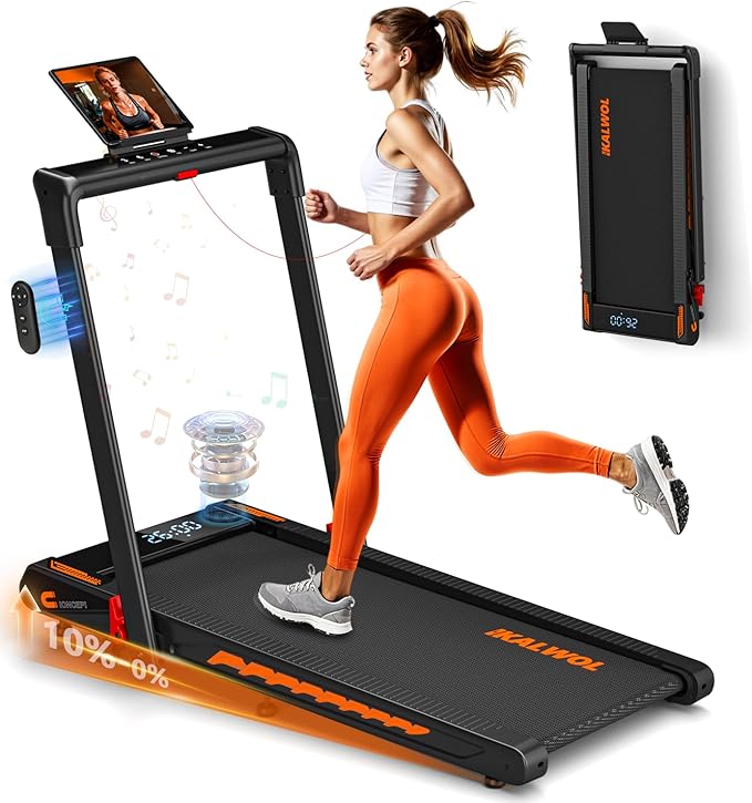Treadmill with Speaker, 6-in-1 7.5MPH Foldable Treadmill for Home with App Compatible, Walking Pad with 10% Incline, LED Display, 3.0HP Brushless Drive, 350 LB Weight Capacity, 12 HIIT Programs