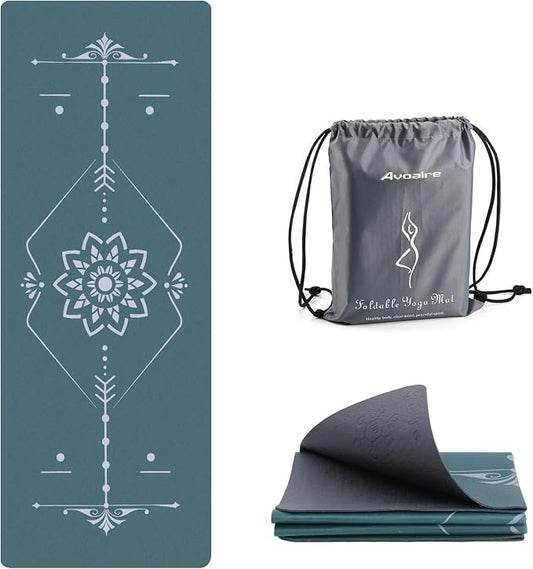 Avoalre Yoga Mat Foldable - Textured Non Slip Exercise Mat -Travel Lightweight Hot Yoga Mat with Carry Bag for Pilates & Home Workouts (72" L x 32" W x 3mm Thick)