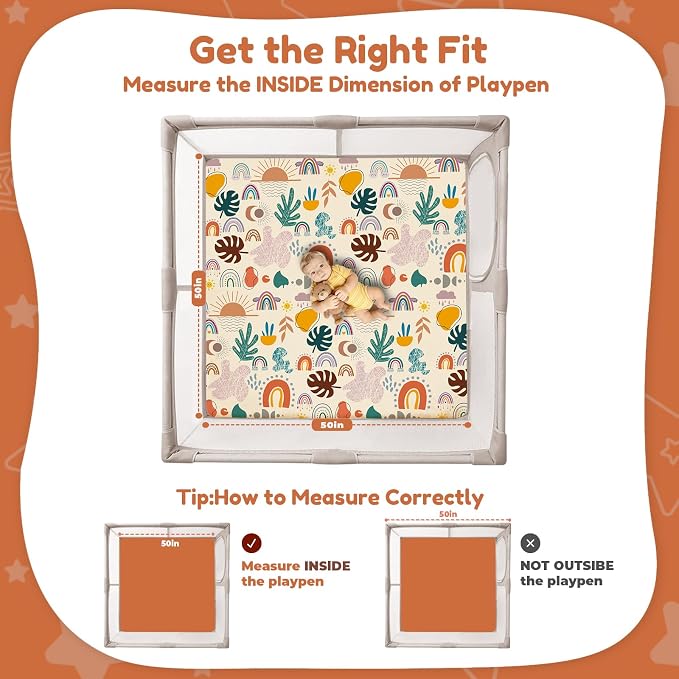 Baby Play Mat for Floor, 71'' x 59'' Thicken Foam Soft Padded Playmat for Tummy Time, Playpen Mat for Toddlers Infant Kids, Water-Repellent Coral Velvet, Non-Slip Bottom Safe for Crawling (Boho)