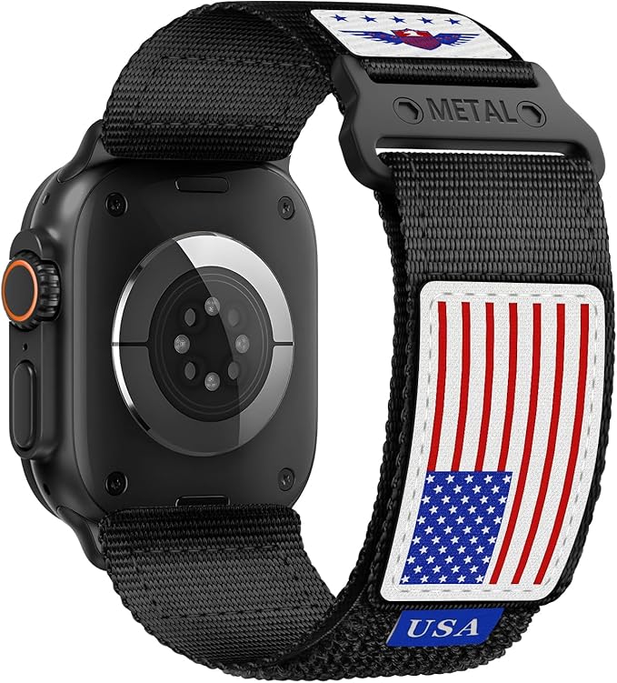 Rugged Nylon for Apple Watch Ultra 2/ Ultra 3 Band Series 11/10/9/8/7/6/5/4/3/SE iWatch Bands Men,Soft Woven Stars-Stripes Flag Wristbands Strap for Apple Watch Ultra 3/2/1 49mm 46mm 45mm 44mm 42mm