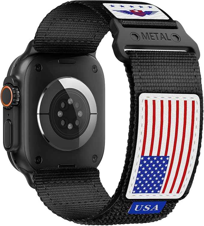 Rugged Nylon for Apple Watch Band for Men Series 11/10/9/8/7/6/SE/5/4/3/2/1 iWatch Bands Man,Soft Woven Adjustable Stars-Stripes Flag Wristbands Strap for Apple Watch SE 3/2/1 42mm 41mm 40mm 38mm