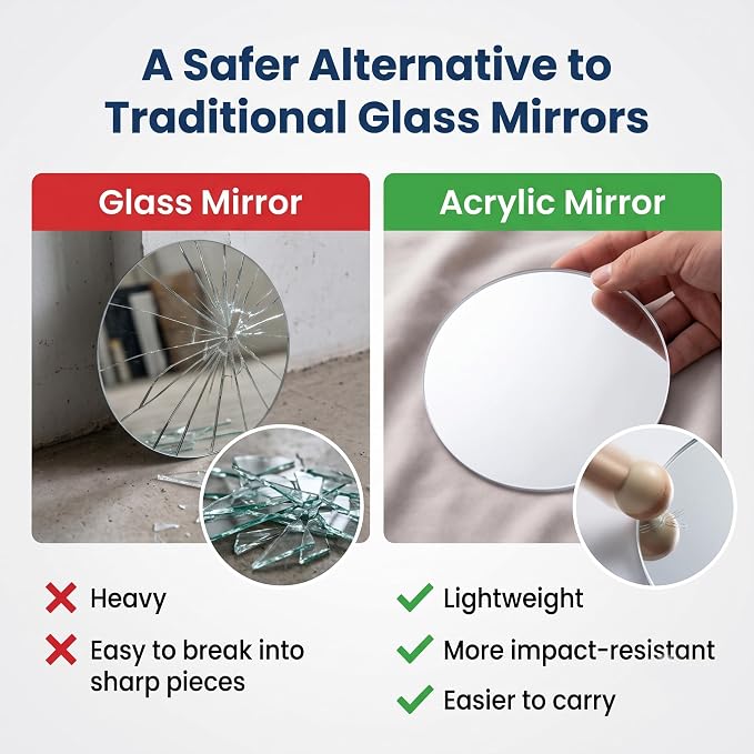 7" Magnetic Locker Mirror, Round Acrylic Mirror with Adhesive Magnetic Backing, Shatter-Resistant Lightweight Design, Portable Mirror for Dorm, Gym Locker, Office Cabinet, Travel
