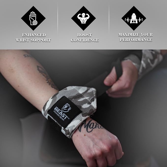 Improved Lifting Support & Stability - Gym Wrist Wraps for Weightlifting 14" Premium Quality Hand Wraps with Thumb Loop - Weight Lifting Wrist Wraps for Pain & Support