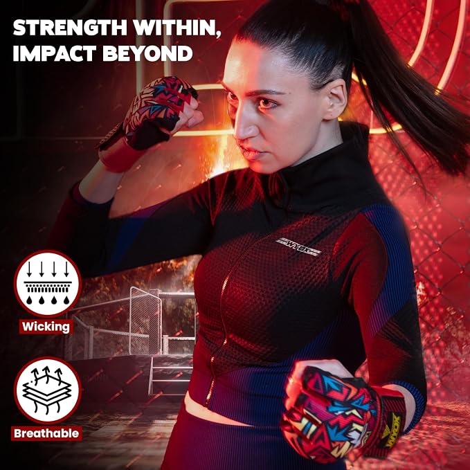 WYOX Neoprene Gel Boxing Hand Wraps Inner Gloves for Men & Women – 80cm/31in Quick Wrist Strap, Padded Knuckle Protection, Fingerless MMA Muay Thai Kickboxing Wraps for Training & Martial Arts