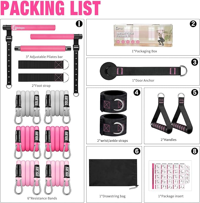 Bbtops Pilates Bar Kit with Resistance Bands,Pilates Bar with Stackable Bands Workout Equipment for Legs,Hip,Waist and Arm,Exercise Fitness Equipment for Women & Men Home Gym Yoga Pilates