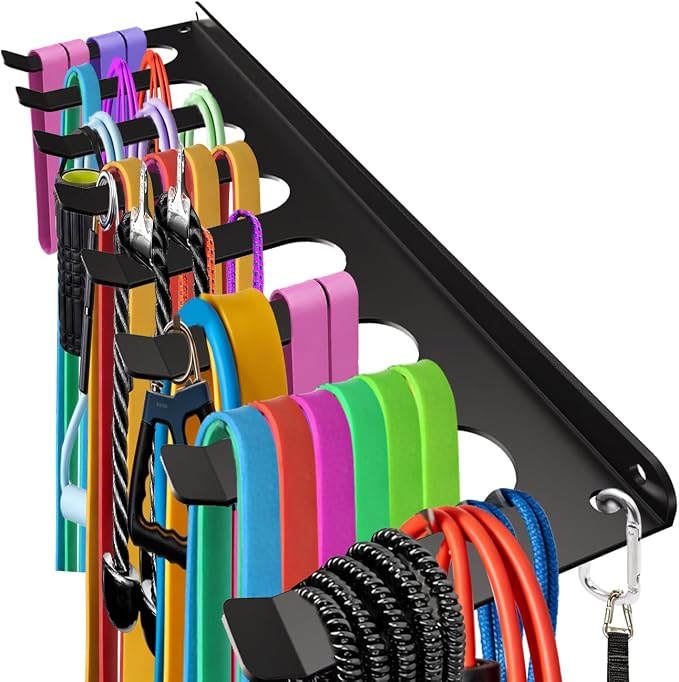 Gym Home Rack 8 Hook Heavy-Duty Wall-mounted Organizer Multi-Purpose Workout Gear Wall Hanger Storage for Resistance Bands Jump Ropes Lifting Belt Fitness Bands Barbells Carabiners Included