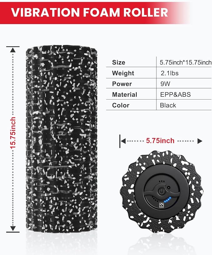 FITINDEX Vibrating Foam Roller for Exercise,4 Vibration Speeds,Rechargeable | Electric Textured Roller for Deep Tissue Massage, High-Density EVA Foam for Back, Legs & Shoulders, Portable, Pre-Workout