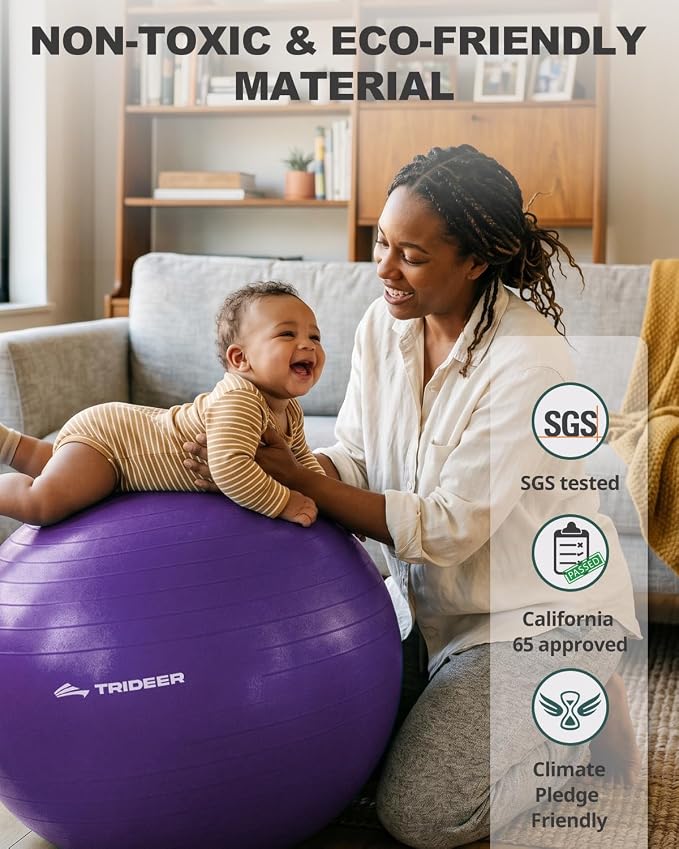 Trideer Yoga Ball for Exercise, Pilates, Core & Balance Training, Stability Ball for Pregnancy & Birthing Prep, Physical Therapy, Daily Stretching, Office Chair for Active Sitting, Quick Pump Included