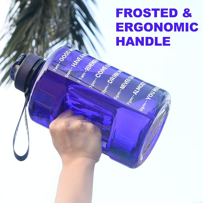 SLUXKE 1 Gallon Motivational Sports Water Bottle with Time Marker, BPA Free 128oz Leak Proof Jug, Black, Plastic, 128 ounces, Fitness, Sports, Outdoor Activities