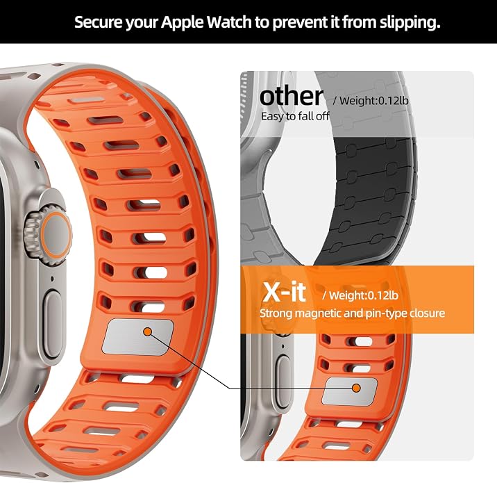X-it Magnetic Watch Band for Apple Watch Ultra 49mm, 46mm/45mm/44mm, Silicone Sport Strap with Strong Magnet for Men and Women, Compatible with Apple Watch Series 11/10/9/8/7/6/5/4/3/2/1 and SE