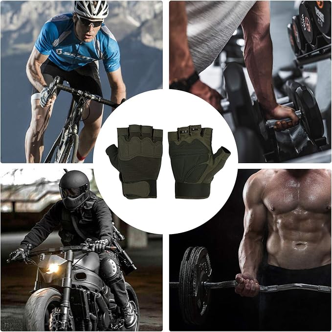FIORETTO Fingerless Gloves for Men, Breathable Grip Palm Gloves for Motorcycle Riding, Driving, Cycling, Exercise, Workout, Climbing, Hiking and Outdoor Activities M210603