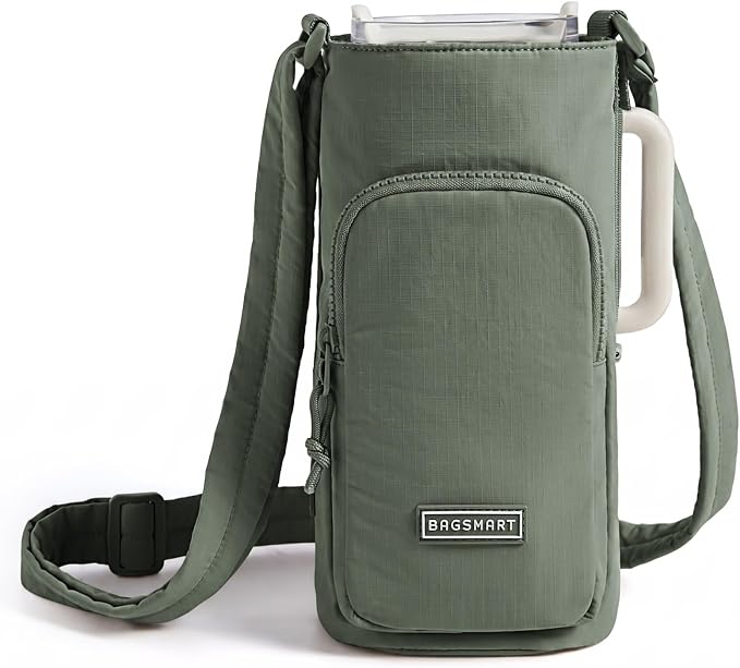 BAGSMART 40oz Water Bottle Holder with Strap, Quilted Gym Accessories | Magnetic or Classic Design, Lightweiht Tumbler Drink Carrier, Quilted Crossbody Purse
