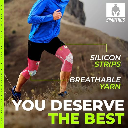 Sparthos Knee Brace for Men, Knee Compression Sleeve for Women - Pink-L