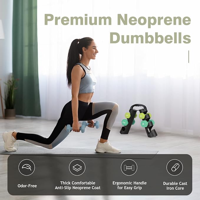 LIONSCOOL Set of 2 Neoprene Coated Dumbbell Hand Weights, Anti-Slip and Anti-Roll Hex Dumbbells in Pair for Strength Training, Resistance Training