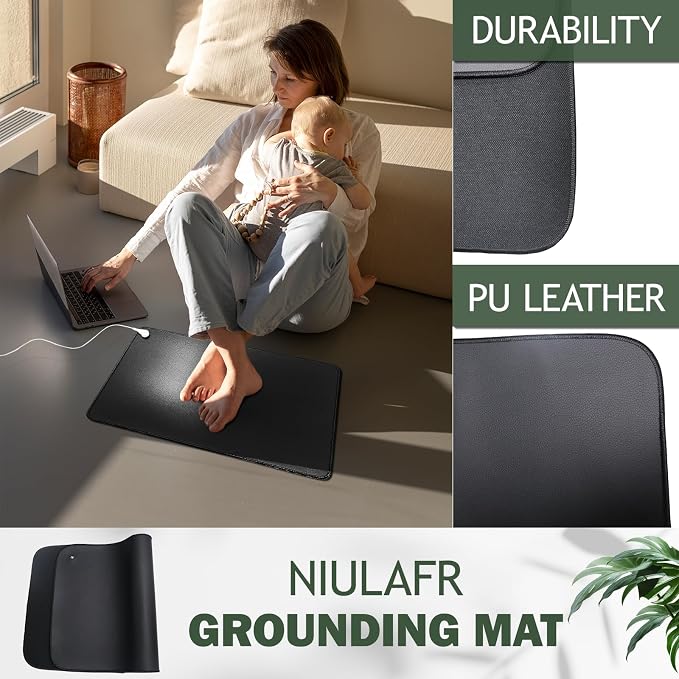 Grounding Mat Kit, 15ft Grounding Cord, Use for Ground Foot Mats, Computer Mat, Sleep Mat, Pet,Soft & Cozy, Home Use (23.6" x 13")