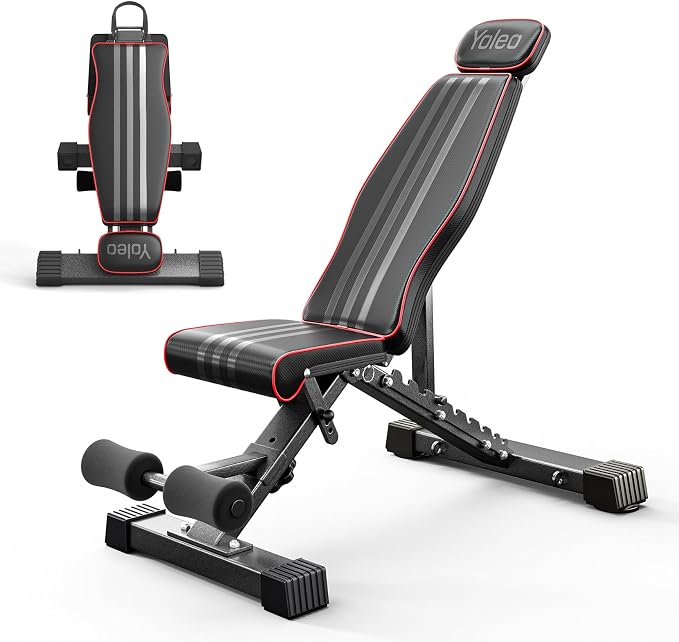 YOLEO Adjustable Weight Bench with Bench Press Stand, Foldable Workout Bench with Extended Head/Elbow Pad(for Users up to 7')
