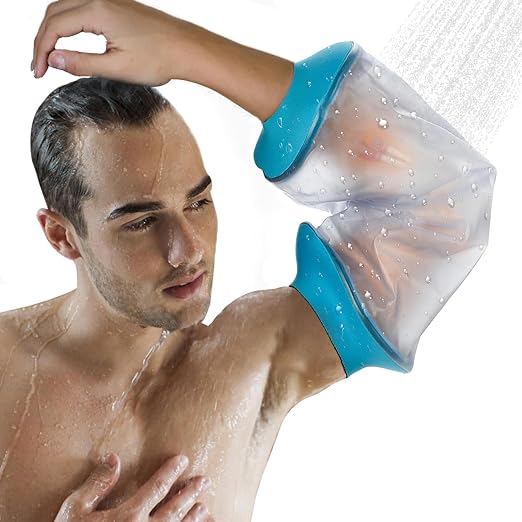 Asunby Picc Line Shower Cover for Upper Arm,Soft Sleeve Protector for Adult Elbow Length 15.7 in, Waterproof Large Arm Cast Covers Comfortable Bag for Wound Bandages,Reusable