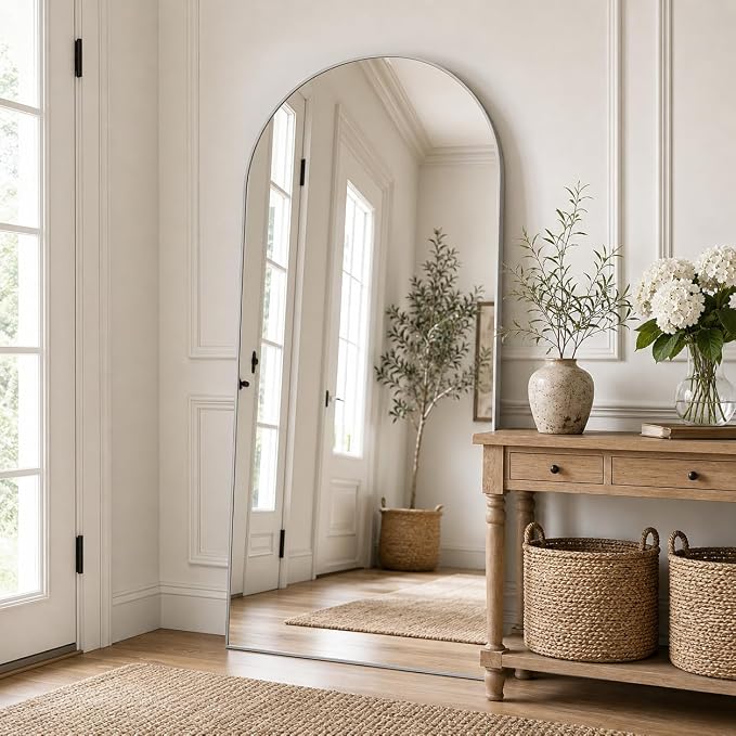 Arched Full Length Mirror 69"x25" Leaning Hanging Decor Silver | Standing Body Mirror with Aluminum Frame for Bedroom Cloakroom Living Room Make-up Gift