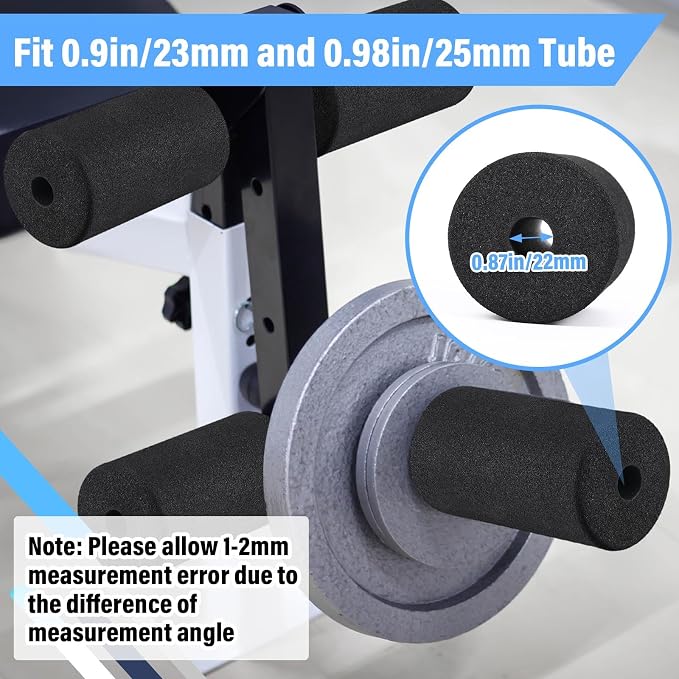 Deekin 4 Pcs Foam Foot Pad Rollers Buffer Tube Cover for Exercise Machine Home Gym Equipment Replacement Pads for Leg Extension Weight Bench Inversion Table(0.87 x 3.15 x 8.66 Inches)