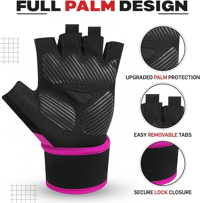 Padded Workout Gloves for Men, Long Wrist Straps Stabilize Adult Grip Weight Lifting Gloves with Powerlifting Support Gym, Exercise and Extra Pull ups Sturdy Palm