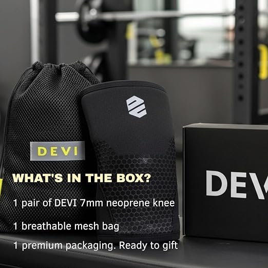 Knee Sleeves 7mm for Weightlifting, Squats, Fitness, Powerlifting, with Advanced 2025 Anti-Slip Design, Premium Neoprene, Constant Compression Brace, Gym Training Support - 1 PAIR - Men Women – DEVI (Black, X-Large)