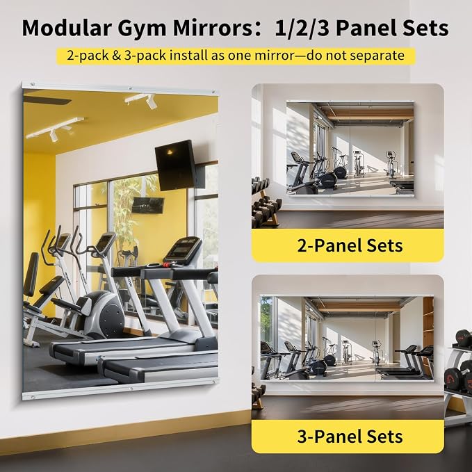 Home Gym Mirror Wall Mounted,55x28 Inch,3PCS Full Length Mirror