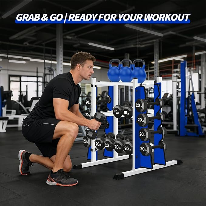 Heavy Duty Dumbbell Rack, 2-Side Extension Holder for Home Gym Storage Rack | Adjustable Width, Large Weight Capacity, Sturdy Steel Stand Only, for Dumbbells & Kettlebells Home Gym Storage Rack
