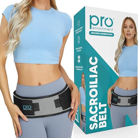 Pro Enrichment Sacroiliac SI Joint Hip Belt – USA Patented Lower Back Brace Support – Pelvic, Nerve, Sciatica Pain Relief. Adjustable Hip Brace, Non-Slip Si Belt for Women & Men (XL)