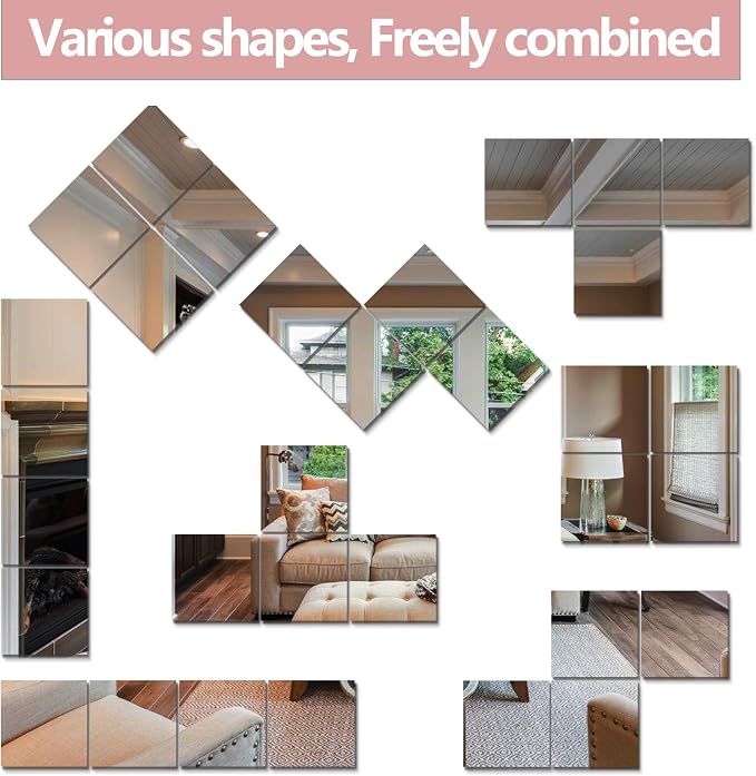 Unbreakable Wall Mirror Full Length,Over the Door Mirror for Bedroom,8Pcs 15.5x11.5inch Acrylic Mirror Kids,Shatterproof Plexiglass Long Mirrors,Children Non Glass Stick on Mirrors Tiles self adhesive
