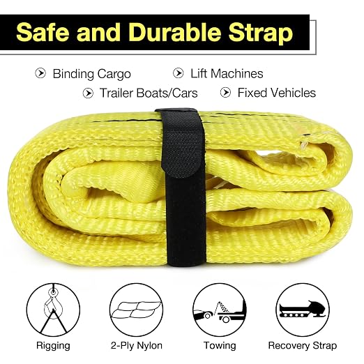 Lift Sling Straps,3" x 6' 2-Ply Heavy Duty Flat Eye Lift Sling | Polyester Lifting Straps Tree Saver Recovery Strap Web Sling Rigging Securing Moving Tow Hoisting Gear Straps Kit 17600lb